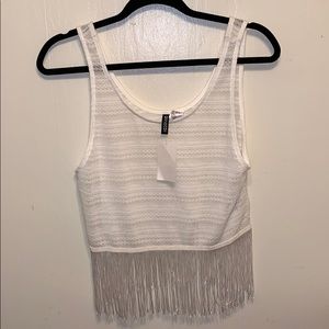 White tank top with fringes
